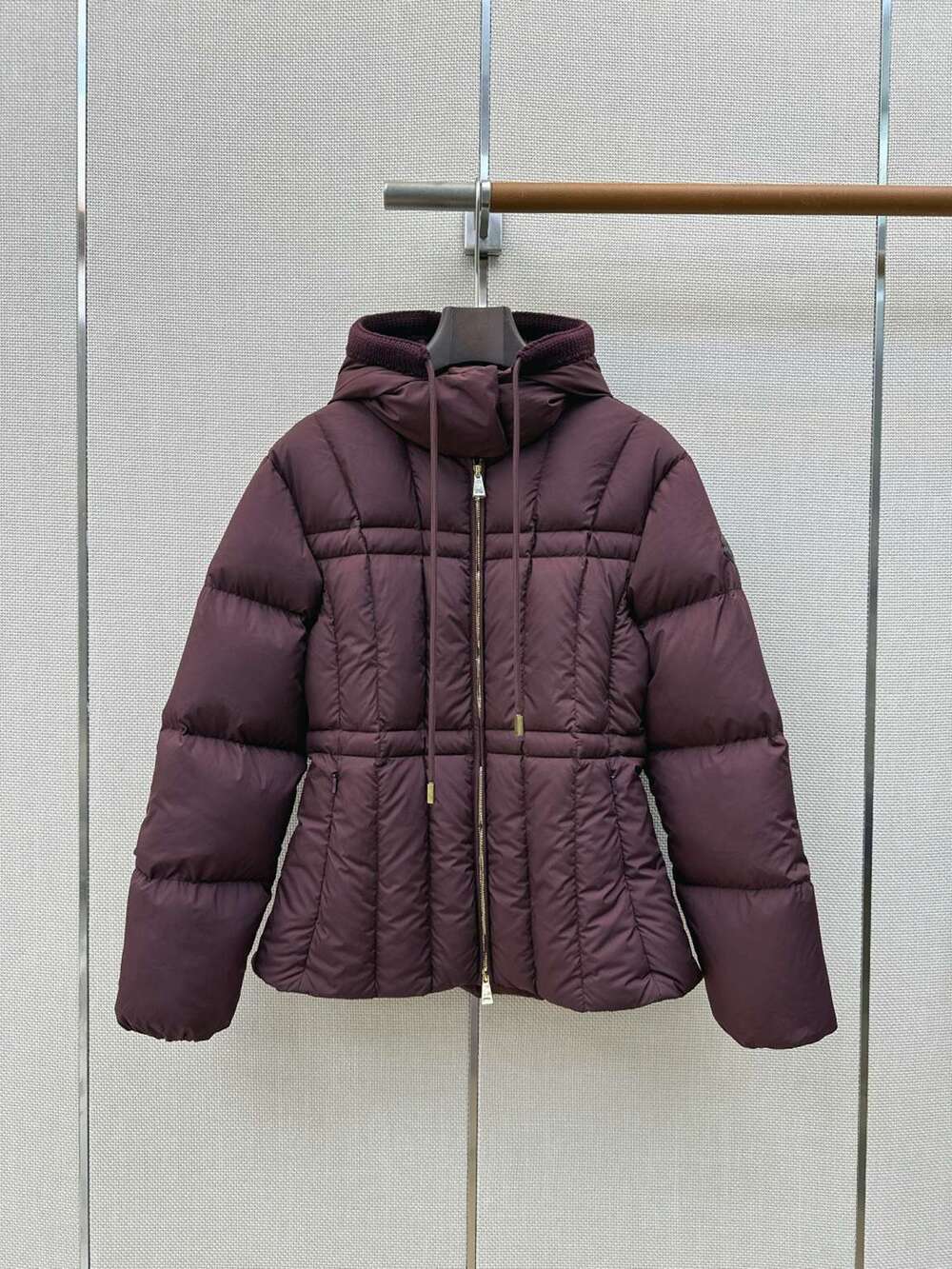 Moncler Wine Red Hooded Quilted Puffer Jacket